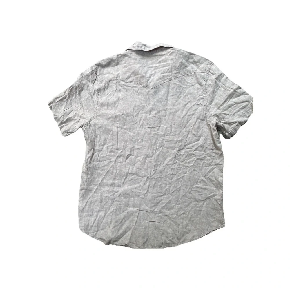 Lucky Brand Pearl Snap Shirt Mens M Medium Linen Rayon Short Sleeve NWT Khaki